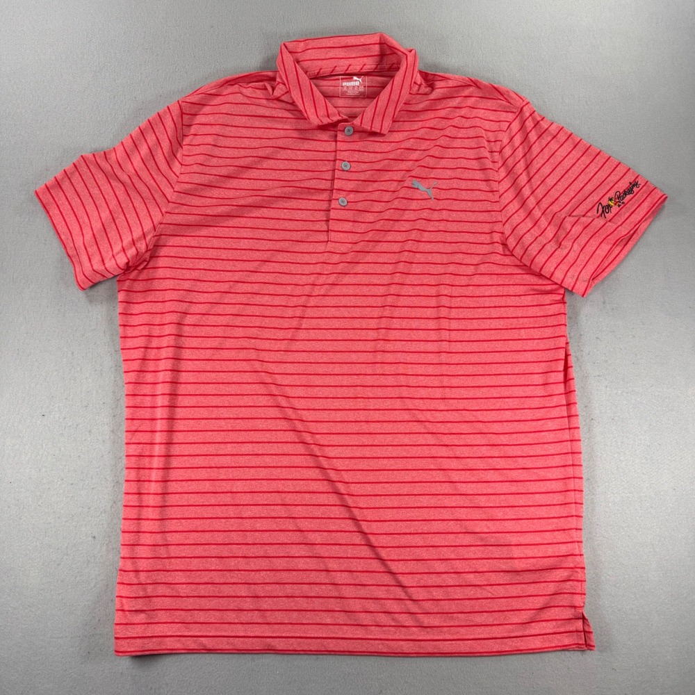 Puma Golf Mens XXL Red Striped Short Sleeve Polo Shirt 578790-20